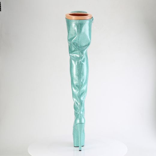 Product image of Pleaser ADORE-3020GP Aqua Glitter Pat/M 7 Inch Heel 2 3/4 Inch PF Lace-Up Stretch Thigh Boot Side Zip