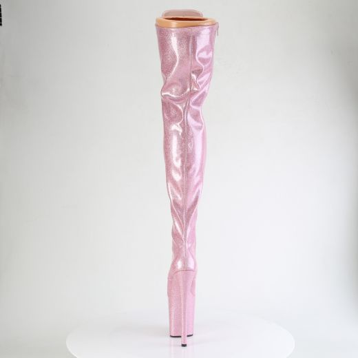 Product image of Pleaser FLAMINGO-3020GP B. Pink Glitter Pat/M 8 Inch Heel 4 Inch PF Lace-Up Stretch Thigh Boot Side Zip
