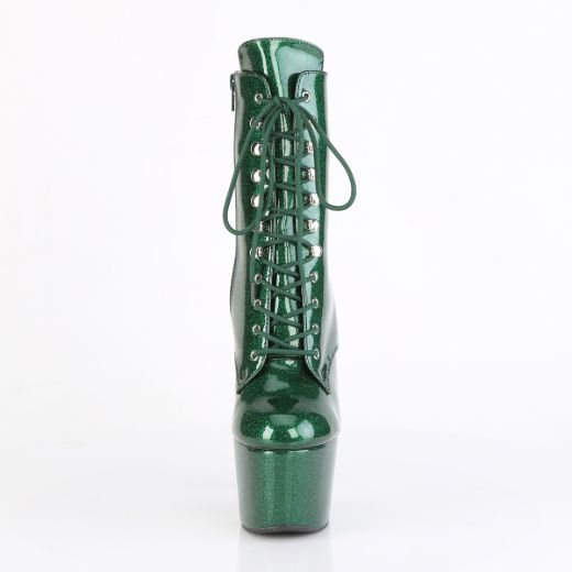 Product image of Pleaser ADORE-1020GP Emerald Green Glitter Pat/M 7 Inch Heel 2 3/4 Inch PF Lace-Up Front Ankle Boot Side Zip
