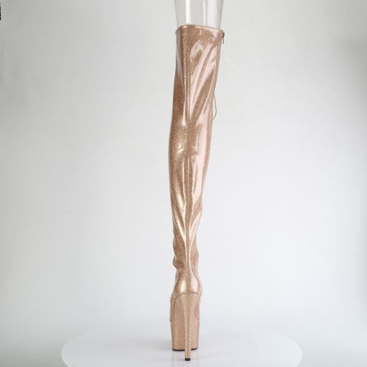 Product image of Pleaser ADORE-3021GP Gold Glitter Pat/M 7 Inch Heel 2 3/4 Inch PF Peep Toe Lace-Up Thigh Boot Side Zip