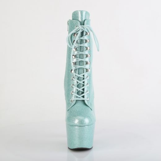 Product image of Pleaser ADORE-1020GP Mint Glitter Pat/M 7 Inch Heel 2 3/4 Inch PF Lace-Up Front Ankle Boot Side Zip