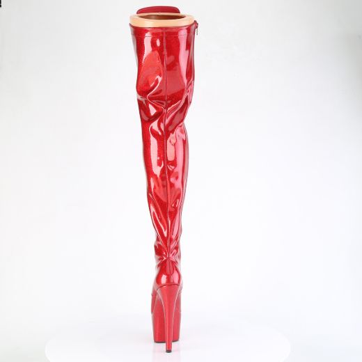 Product image of Pleaser ADORE-3020GP Red Glitter Pat/M 7 Inch Heel 2 3/4 Inch PF Lace-Up Stretch Thigh Boot Side Zip