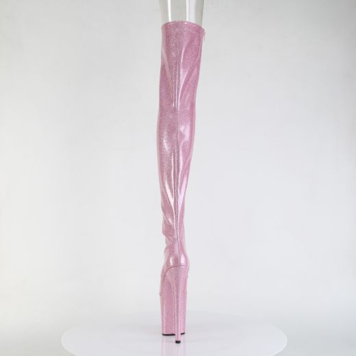 Product image of Pleaser FLAMINGO-3021GP B. Pink Glitter Pat/M 8 Inch Heel 4 Inch PF Peep Toe Lace-Up Thigh Boot Side Zip