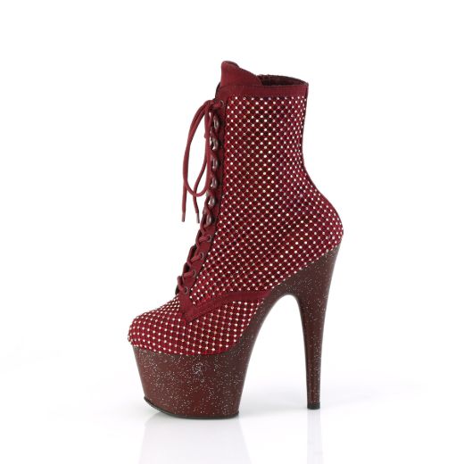 Product image of Pleaser ADORE-1020RM Burgundy Faux Suede-RS Mesh/Burgundy Mat 7 Inch Heel 2 3/4 Inch PF Lace-Up RS Mesh Ankle Boot Side Zip