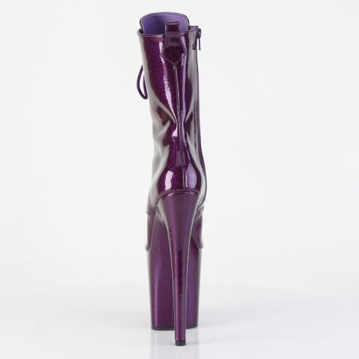Product image of Pleaser FLAMINGO-1041GP Purple Glitter Pat/M 8 Inch Heel 4 Inch PF Peep Toe Lace-Up Ankle Boot Side Zip