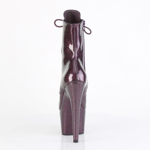 Product image of Pleaser ADORE-1020GP Eggplant Glitter Pat/M 7 Inch Heel 2 3/4 Inch PF Lace-Up Front Ankle Boot Side Zip