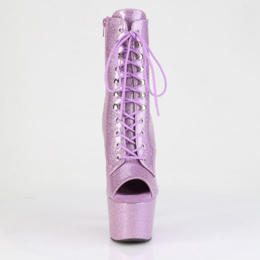 Product image of Pleaser ADORE-1021GP Lilac Glitter Pat/M 7 Inch Heel 2 3/4 Inch PF Peep Toe Lace-Up Ankle Boot Side Zip