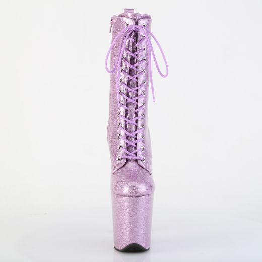 Product image of Pleaser FLAMINGO-1040GP Lilac Glitter Pat/M 8 Inch Heel 4 Inch PF Lace Up Front Ankle Boot Side Zip