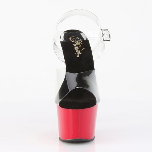 Product image of Pleaser ADORE-708 Clr-Blk/Red 7 Inch Heel 2 3/4 Inch PF Ankle Strap Sandal