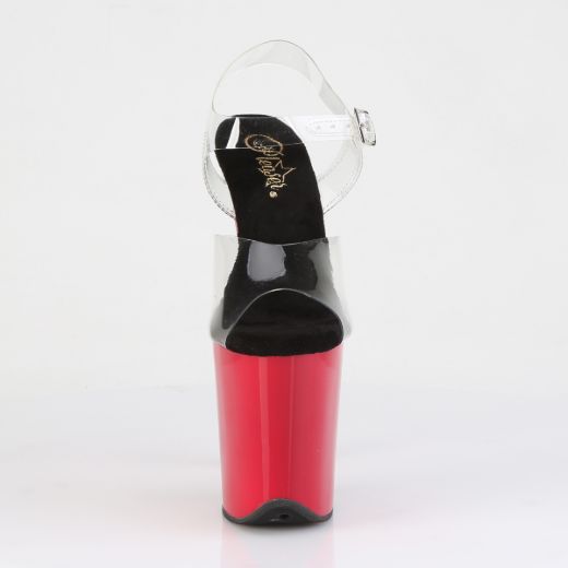 Product image of Pleaser FLAMINGO-808 Clr-Blk/Red 8 Inch Heel 4 Inch PF Ankle Strap Sandal