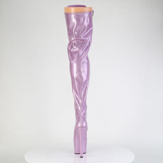 Product image of Pleaser ADORE-3020GP Lilac Glitter Pat/M 7 Inch Heel 2 3/4 Inch PF Lace-Up Front Thigh Boot Side Zip