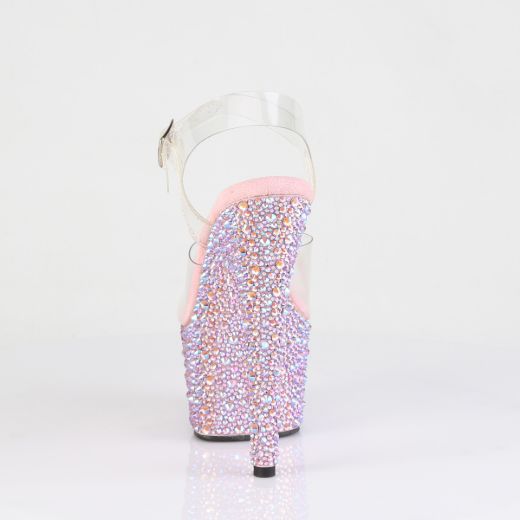 Product image of Pleaser BEJEWELED-708MS Clr/B. Pink Multi RS 7 Inch Heel 2 3/4 Inch PF Ankle Strap Sandal w/Multi Sized RS