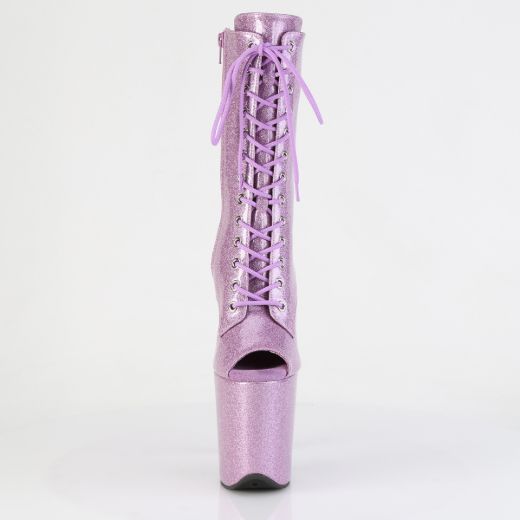 Product image of Pleaser FLAMINGO-1041GP Lilac Glitter Pat/M 8 Inch Heel 4 Inch PF Peep Toe Lace-Up Ankle Boot Side Zip