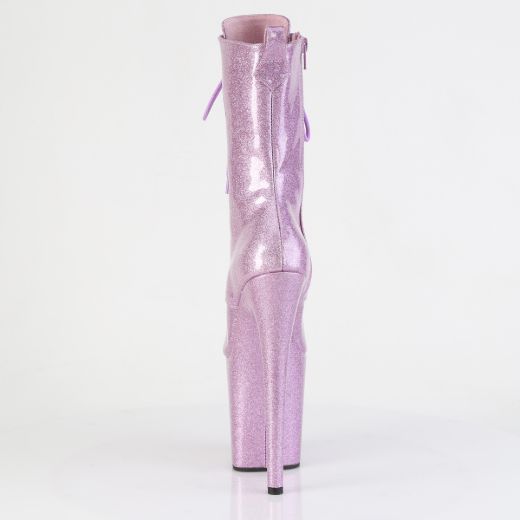 Product image of Pleaser FLAMINGO-1041GP Lilac Glitter Pat/M 8 Inch Heel 4 Inch PF Peep Toe Lace-Up Ankle Boot Side Zip