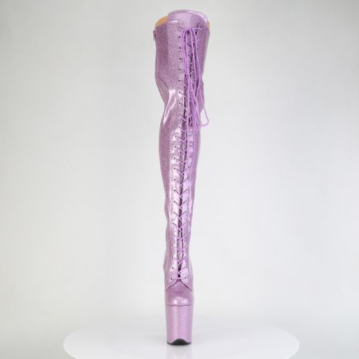 Product image of Pleaser FLAMINGO-3020GP Lilac Glitter Pat/M 8 Inch Heel 4 Inch PF Lace-Up Thigh Boot Side Zip