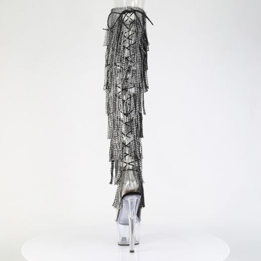 Product image of Pleaser ADORE-3019C-RSF Clr-Blk/Clr 7 Inch Heel 2 3/4 Inch PF 8-Layer Fringe OTK Boot Side Zip