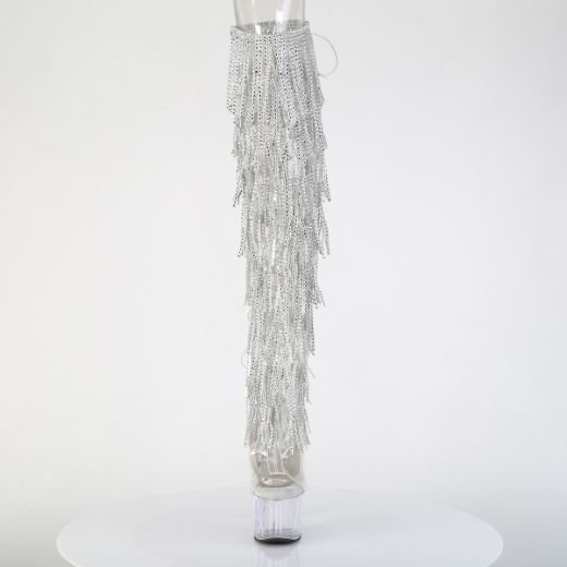 Product image of Pleaser ADORE-3019C-RSF Clr-Slv/Clr 7 Inch Heel 2 3/4 Inch PF 8-Layer Fringe OTK Boot Side Zip