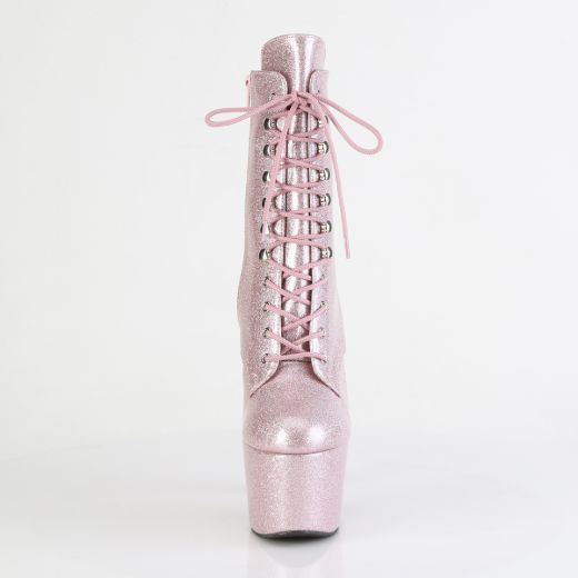 Product image of Pleaser ADORE-1020GP Blush Pink Glitter Pat/M 7 Inch Heel 2 3/4 Inch PF Lace-Up Front Ankle Boot Side Zip
