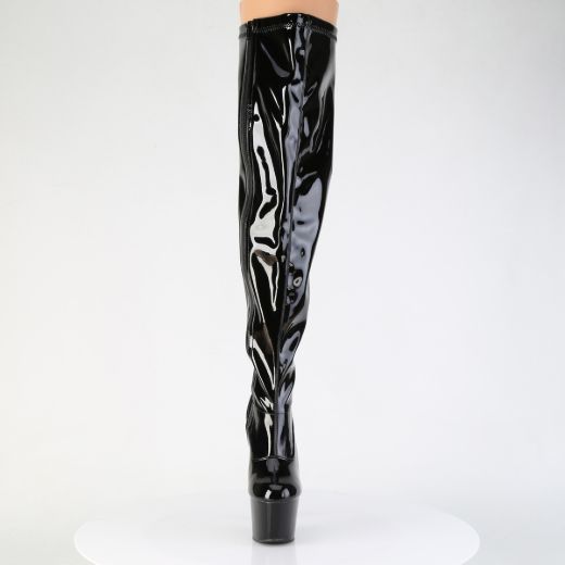 Product image of Pleaser ADORE-3000WCF Blk Str. Pat/Blk 7 Inch Heel 2 3/4 Inch PF Wide Calf Stretch Thigh Boot Side Zip