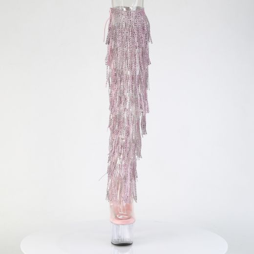 Product image of Pleaser ADORE-3019C-RSF Clr-B. Pink/Clr 7 Inch Heel 2 3/4 Inch PF 8-Layer Fringe OTK Boot Side Zip