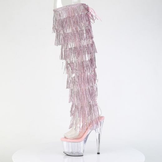 Product image of Pleaser ADORE-3019C-RSF Clr-B. Pink/Clr 7 Inch Heel 2 3/4 Inch PF 8-Layer Fringe OTK Boot Side Zip