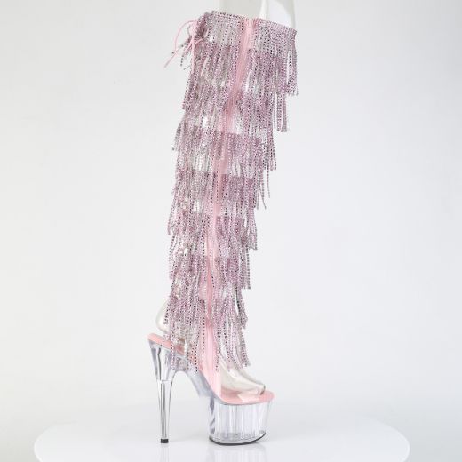 Product image of Pleaser ADORE-3019C-RSF Clr-B. Pink/Clr 7 Inch Heel 2 3/4 Inch PF 8-Layer Fringe OTK Boot Side Zip