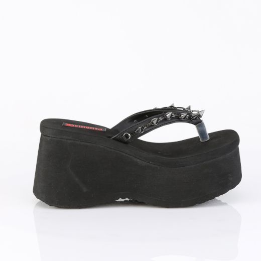 Product image of Demoniacult FUNN-35 Blk Vegan Leather 3 1/2 Inch PF Thong Sandal