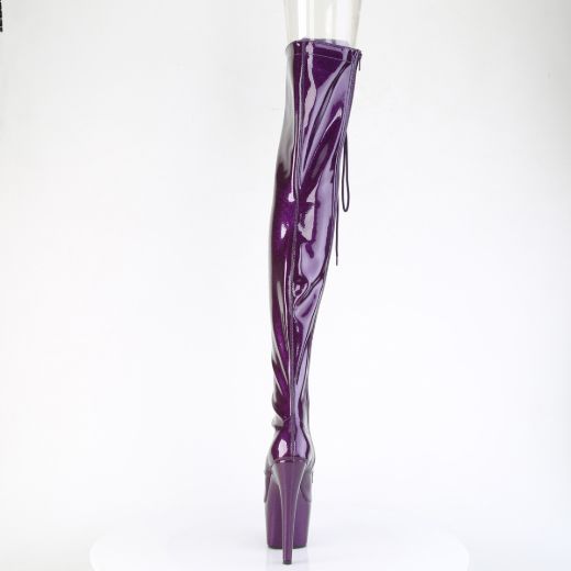 Product image of Pleaser ADORE-3021GP Purple Glitter Pat/M 7 Inch Heel 2 3/4 Inch PF Peep Toe Lace-Up Thigh Boot Side Zip