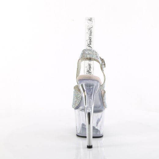 Product image of Pleaser ADORE-708N-RS Slv AB RS-TPU/Clr 7 Inch Heel 2 3/4 Inch PF RS Embellished Ankle Strap Sandal