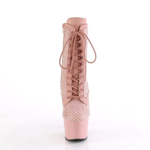 Product image of Pleaser ADORE-1020RM Salmon Pink Faux Suede-RS Mesh/B.Pink M. 7 Inch Heel 2 3/4 Inch PF Lace-Up RS Mesh Ankle Boot Side Zip