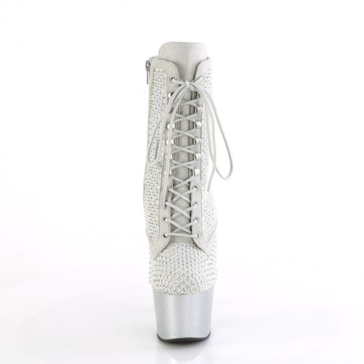 Product image of Pleaser ADORE-1020RM Silver Faux Sude-RS Mesh/Slv Matte 7 Inch Heel 2 3/4 Inch PF Lace-Up RS Mesh Ankle Boot Side Zip