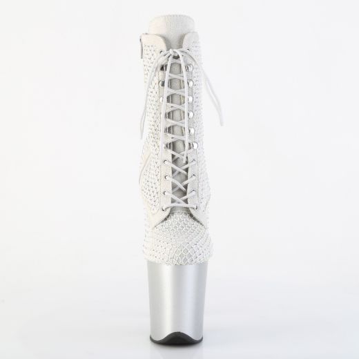 Product image of Pleaser FLAMINGO-1020RM Silver Faux Sude-RS Mesh/Slv Matte 8 Inch Heel 4 Inch PF Lace-Up RS Mesh Ankle Boot Side Zip