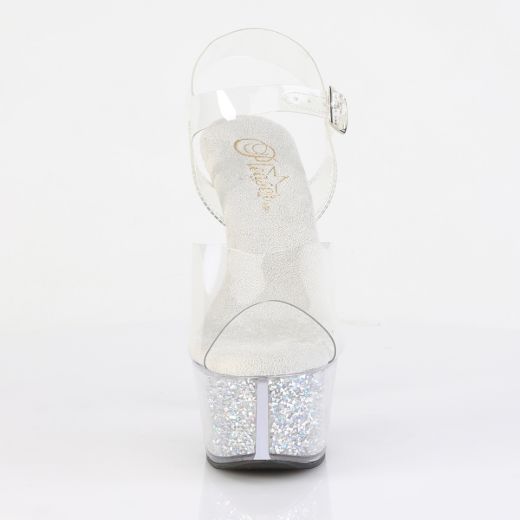 Product image of Pleaser ASPIRE-608RSI Clr/Clr-Slv AB RS 6 Inch Heel 2 1/4 Inch PF Ankle Strap Sandal w/RS Inserts