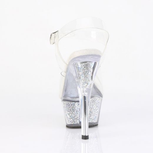 Product image of Pleaser KISS-208RSI Clr/Clr-Slv AB RS 6 Inch Heel 1 3/4 Inch PF Ankle Strap Sandal w/RS Inserts