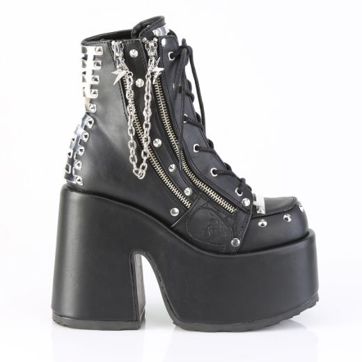 Product image of Demoniacult CAMEL-208 Blk Vegan Leather 5 Inch Chunky Heel 3 Inch P/F Lace-Up Ankle Boot Outside Zip