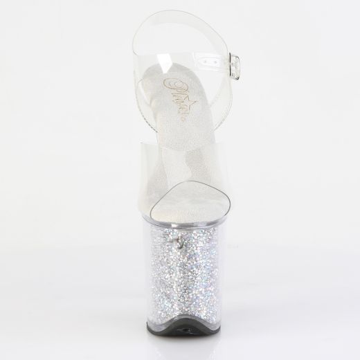Product image of Pleaser FLAMINGO-808RSI Clr/Clr-Slv AB RS 8 Inch Heel 4 Inch PF Ankle Strap Sandal w/RS Inserts