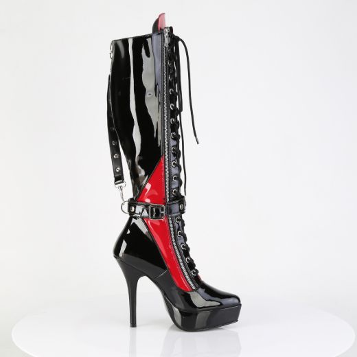 Product image of Devious INDULGE-2028 Blk-Red Pat 5 1/4 Inch Lace-Up Knee High Boot Inside Zip
