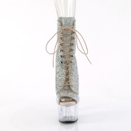 Product image of Pleaser ADORE-1021C-RS Slv AB RS-TPU/Clr 7 Inch Heel 2 3/4 Inch PF Peep Toe Rhinestoned  Ankle BootSide Zip