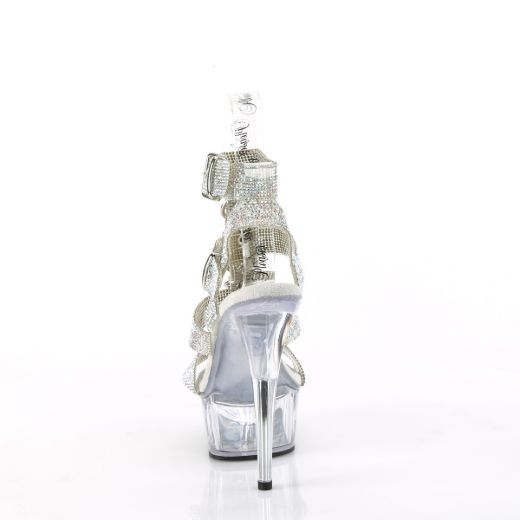 Product image of Pleaser DELIGHT-656RS Slv AB RS-TPU/Clr 6 Inch Heel 1 3/4 Inch PF Rhinestoned Dual Buckle T-Strap Sandal