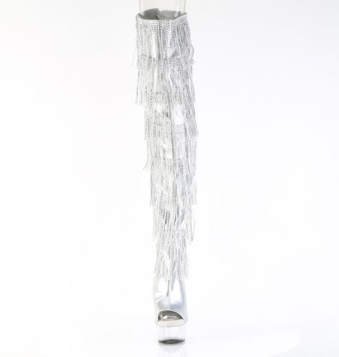Product image of Pleaser DELIGHT-3017HG-RSF Slv Holo Metallic Pu/Clr 6 Inch Heel 1 3/4 Inch PF 7-Layer Fringe Lace-Up Back Thigh Boot