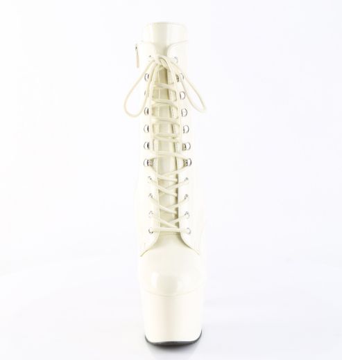 Product image of Pleaser ADORE-1020 Off-Wht Pat/Off-Wht 7 Inch Heel 2 3/4 Inch PF Lace-Up Front Ankle Boot Side Zip