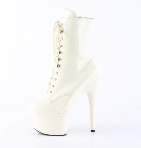 Product image of Pleaser ADORE-1020 Off-Wht Pat/Off-Wht 7 Inch Heel 2 3/4 Inch PF Lace-Up Front Ankle Boot Side Zip