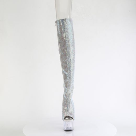 Product image of Pleaser ADORE-3019C-RS Slv AB RS-Faux Suede/Clr 7 Inch Heel 2 3/4 Inch PF Open Toe/Heel OTK Boot w/RS Side Zip