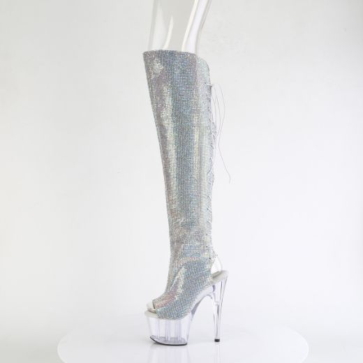 Product image of Pleaser ADORE-3019C-RS Slv AB RS-Faux Suede/Clr 7 Inch Heel 2 3/4 Inch PF Open Toe/Heel OTK Boot w/RS Side Zip
