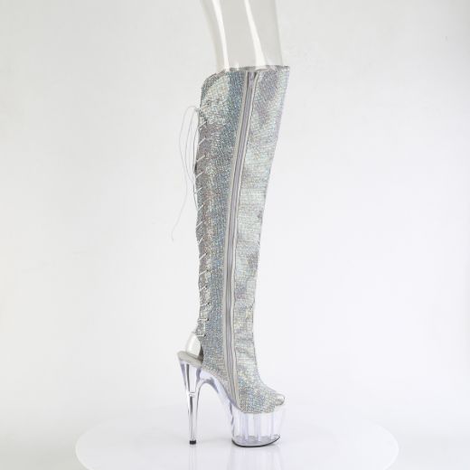 Product image of Pleaser ADORE-3019C-RS Slv AB RS-Faux Suede/Clr 7 Inch Heel 2 3/4 Inch PF Open Toe/Heel OTK Boot w/RS Side Zip