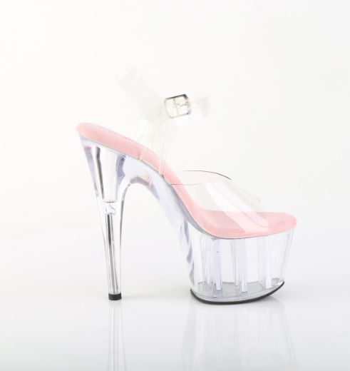 Product image of Pleaser ADORE-708 Clr-B. Pink/Clr 7 Inch Heel 2 3/4 Inch PF Ankle Strap Sandal