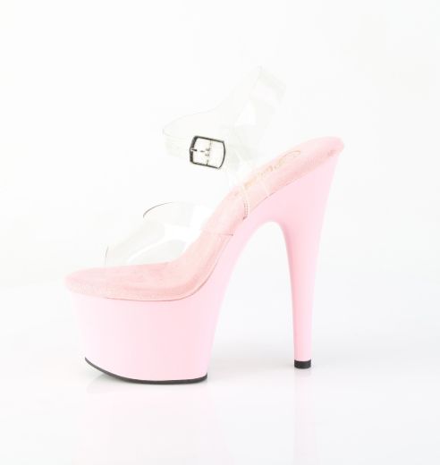 Product image of Pleaser ADORE-708 Clr/B. Pink 7 Inch Heel 2 3/4 Inch PF Ankle Strap Sandal