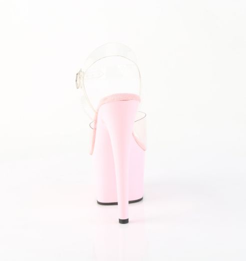 Product image of Pleaser ADORE-708 Clr/B. Pink 7 Inch Heel 2 3/4 Inch PF Ankle Strap Sandal