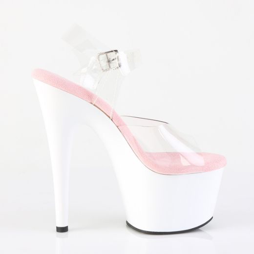 Product image of Pleaser ADORE-708 Clr-B. Pink/Wht 7 Inch Heel 2 3/4 Inch PF Ankle Strap Sandal