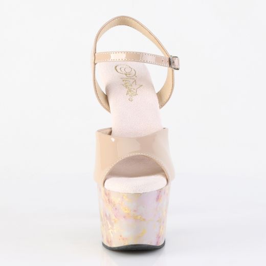 Product image of Pleaser ADORE-709MB Nude Pat/Blush-Gold Marble 7 Inch Heel 2 3/4 Inch PF Ankle Strap Sandal